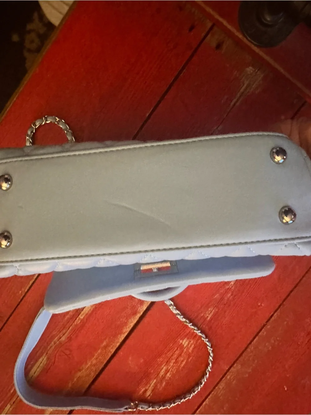 Quilted Light Blue Top Handle Crossbody Bag